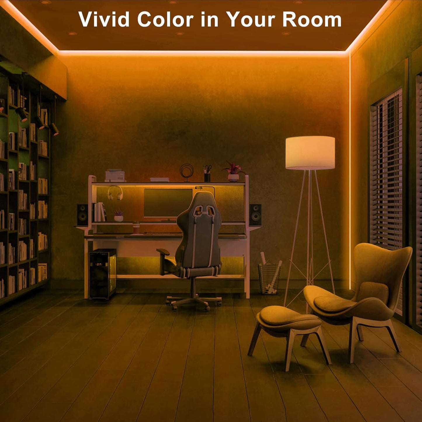 16.4ft 1800K COB Led Strip Lights with RF Remote, Dimmable Bright Adhesive Indoor Amber Led COB Light Strip for Cabinet, Painting, Room, Bed