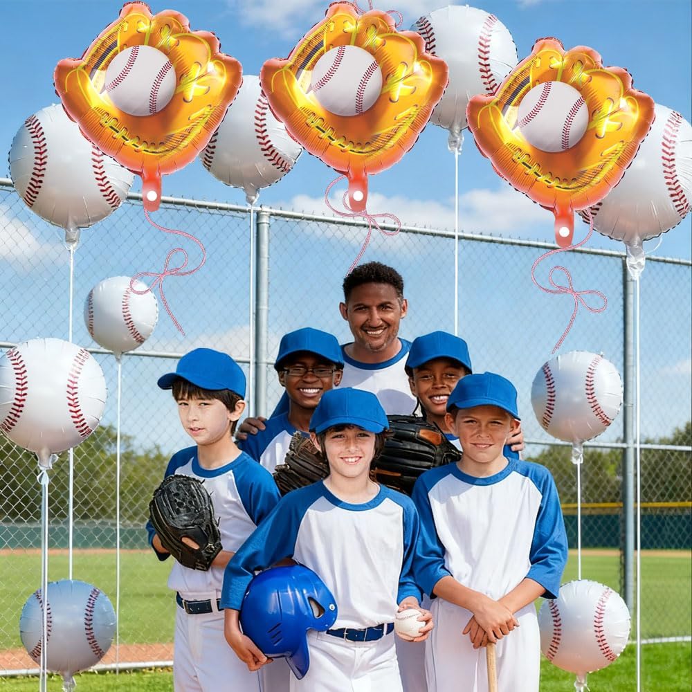 12 PCS 18 Inch Baseball Balloons Foil Party Favors Baseball Lover Theme Sports Glove Giant Balloons Birthday Party Decorations Christmas Mylar Helium Aluminum Balloon Baby Shower Gender Reveal