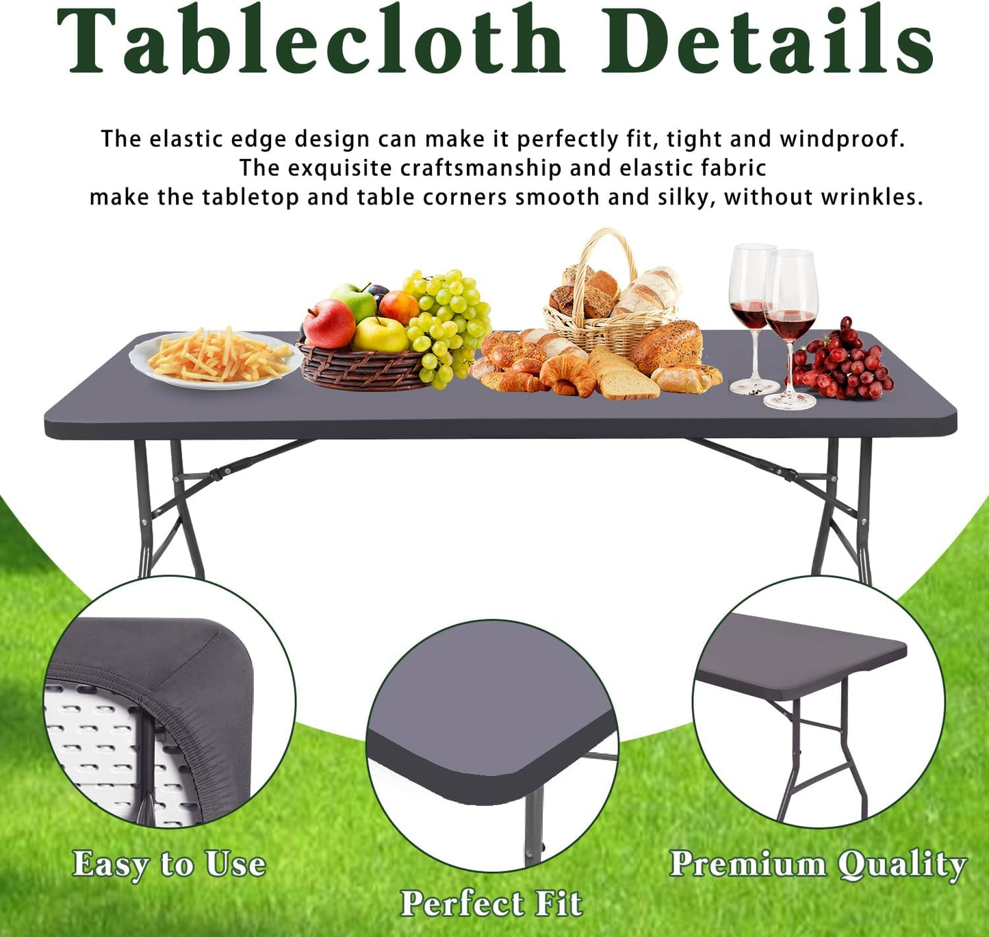 6 Pack Picnic Table Cover Outdoor Elastic Fitted Tablecloths for 6 Foot Rectangle Table Waterproof Stretch Washable Patio Folding Spandex Tablecloth for Camping Banquet Parties (Light Grey,30" x 72")