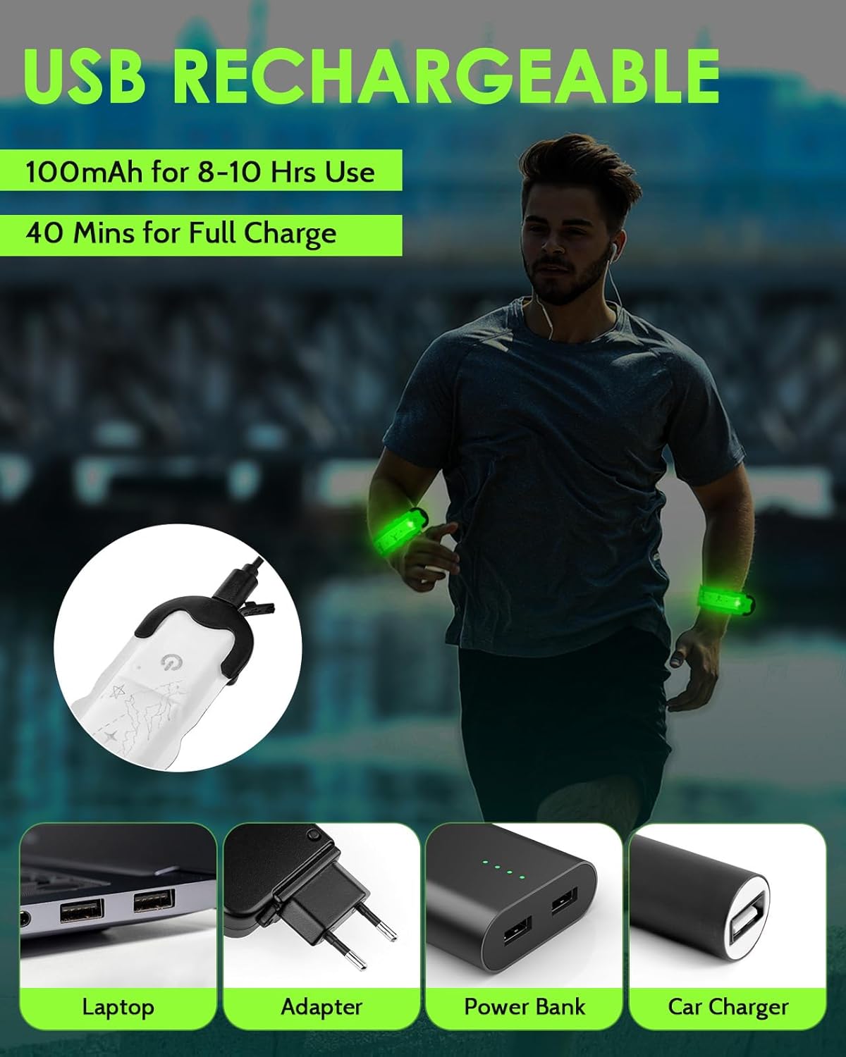 2025 New-Shaped Rechargeable LED Armband 2-Pack, High Visibility Reflective Running Gear for Night Safety, 5 Colors & 3 Modes Light Up Armbands for Night Walking, Cycling, Gift for Women Men