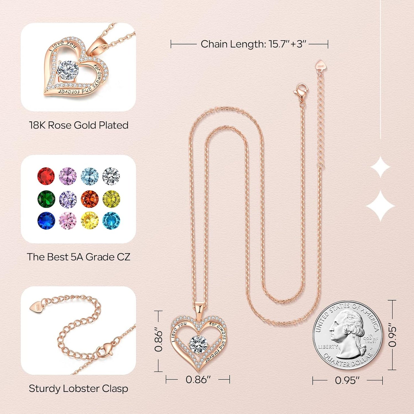 18K Rose Gold Necklaces for Women Birthday Gifts for Women Jewelry for Women Birthday Gifts for Wife Girlfriend Daughter Wife Birthday Gifts for Anniversary Mothers Day Christmas Valentines Gifts