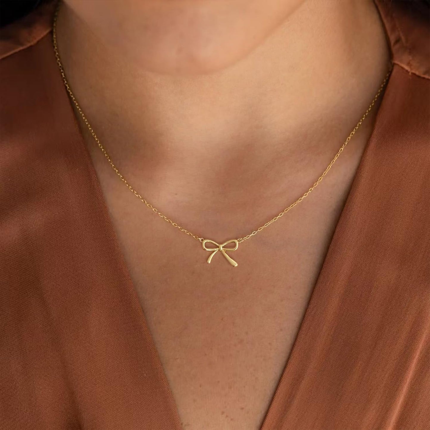 Stocking Stuffers for Women Dainty Bow Necklace 14K Gold Plated Cute Choker Small Pendant Charm Necklaces Teen Gift Trendy Stuff Personalized Jewelry Christmas Gifts