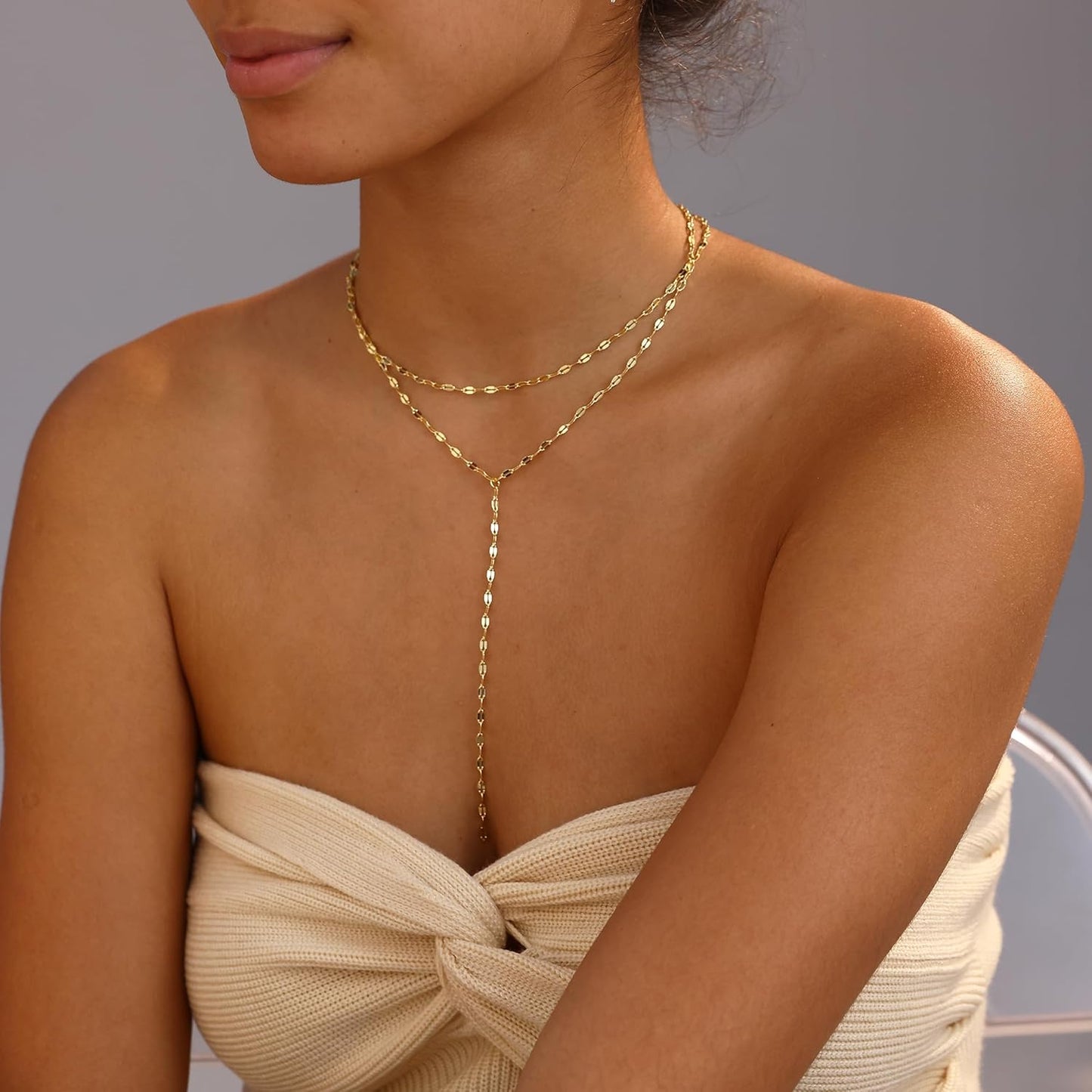 Gold Necklace for Women, Dainty Gold Long Necklaces 14k Gold Plated Prom Lariat Necklace Cute Choker Necklaces for Women Trendy Stuff Fashion Costume Gold Accessories Christmas Jewelry Gifts