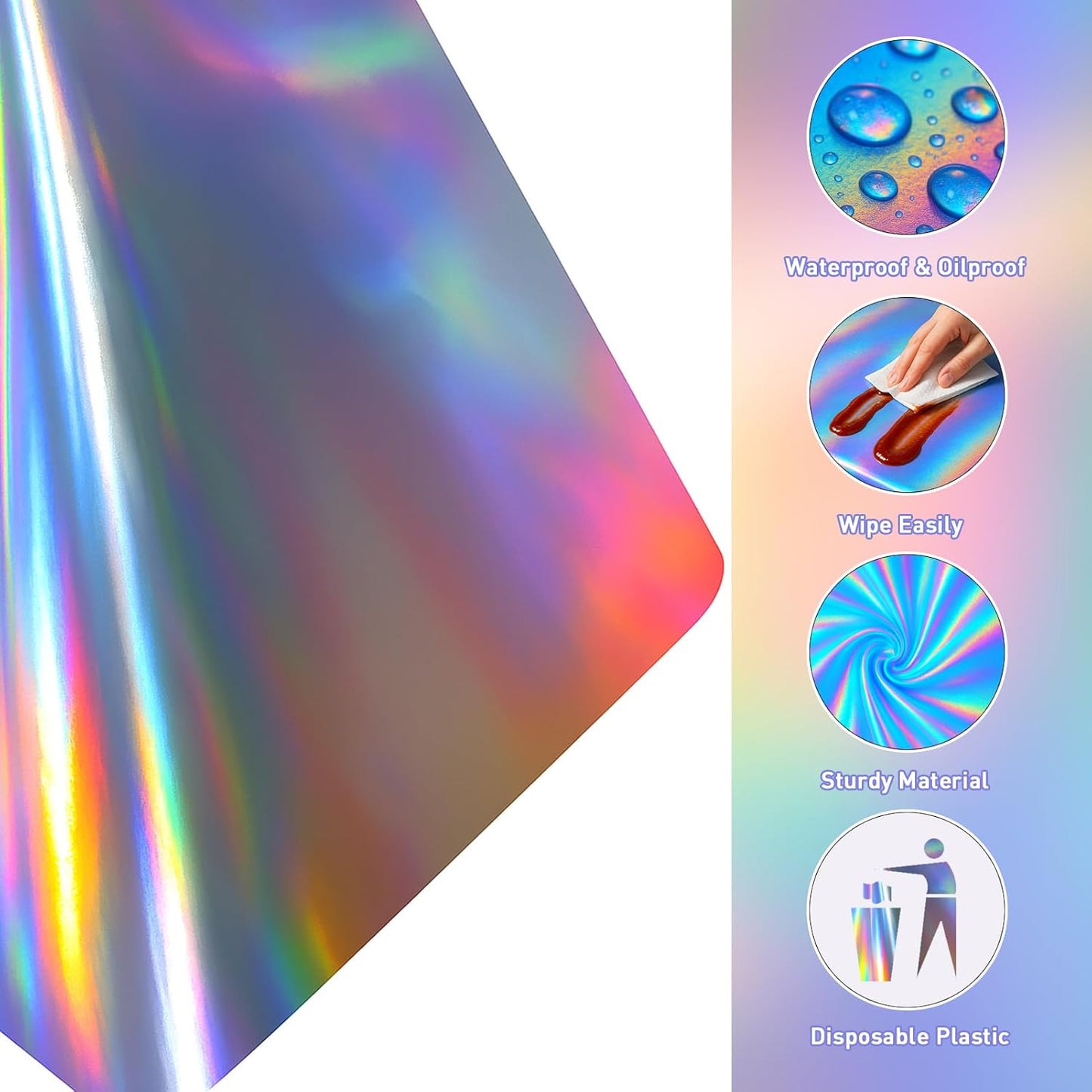 Iridescent Plastic Tablecloths 54" x 108" Iridescence Party Table Cloth Rectangle Laser Disposable Table Covers Holographic Foil Party Decoration, Birthday, Wedding, Christmas Decorations (8 Packs)