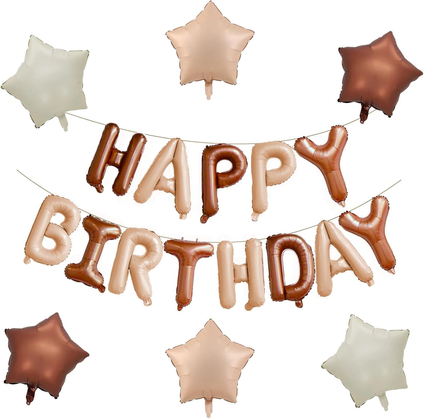 KALOR Brown and Beige Happy Birthday Balloons Kit with16 Inch Mylar Foil Letters Balloon and Star Balloons for Women, Men, Boys & Girls Kids Birthday Decorations Photo Backdrop