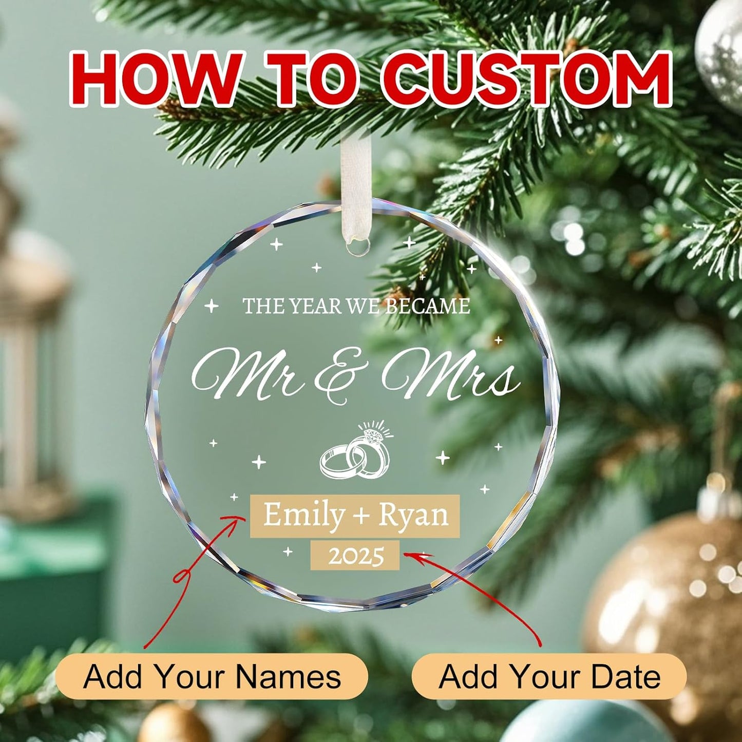 Wedding Gifts for Couples 2025 - Personalized Mr and Mrs Ornament - Bridal Shower Gifts, Wedding Gift for Bride, Newly Wed, Future Mr Mrs - Just Married Decorations Acrylic Ornaments