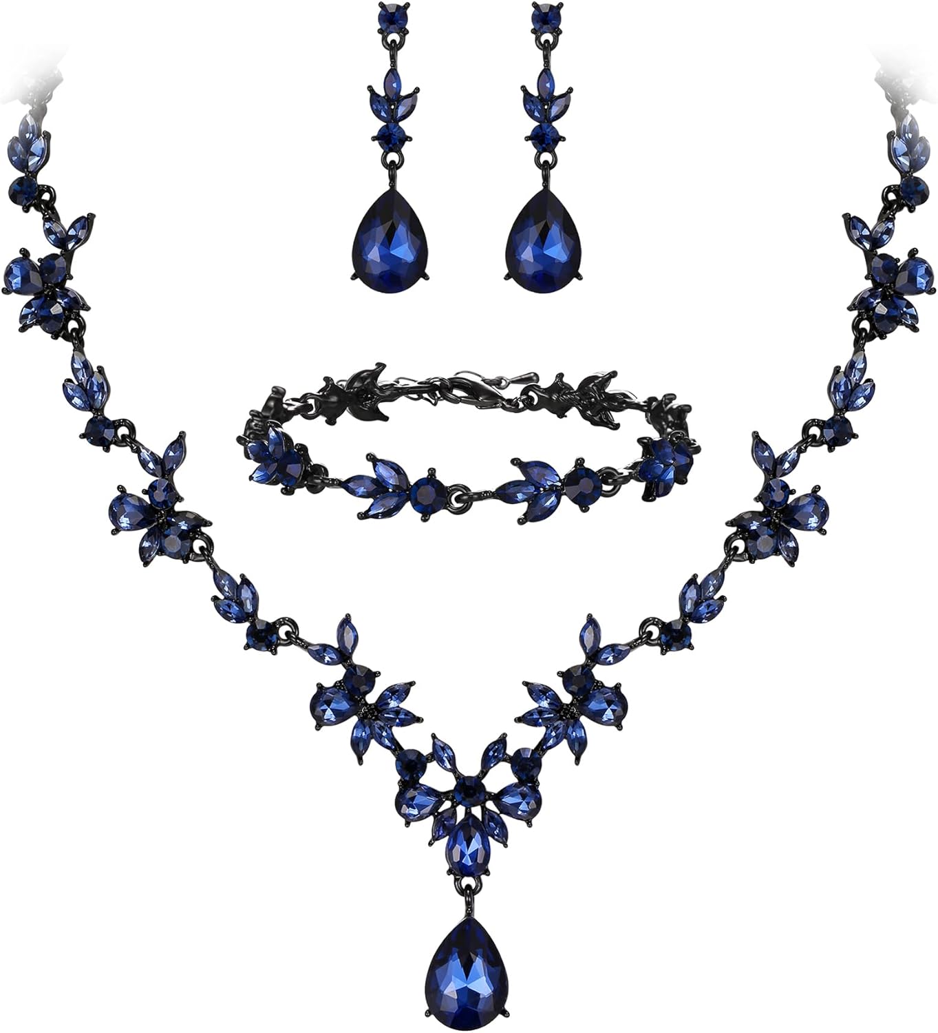 BriLove Wedding Jewelry Set for Women Bride, Y-Necklace Tennis Bracelet Dangle Earrings Crystal Teardrop Marquise Cluster for Bridal Bridesmaid