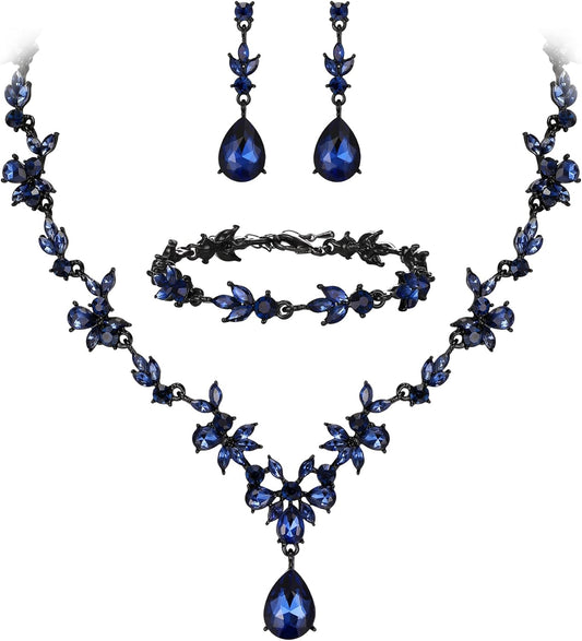 BriLove Wedding Jewelry Set for Women Bride, Y-Necklace Tennis Bracelet Dangle Earrings Crystal Teardrop Marquise Cluster for Bridal Bridesmaid