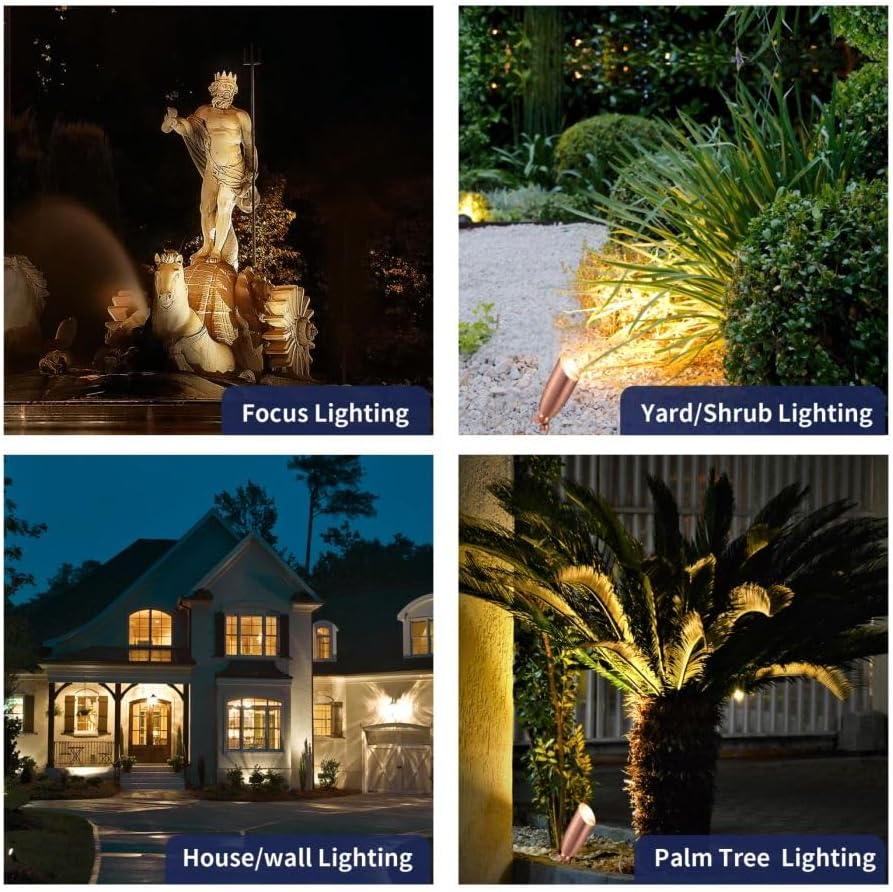 Gardenreet Die-Cast Brass Spot Light Outdoor - 12V LED Uplighting Waterproof, Low Voltage Landscape Lights Direct Wire, Copper for Fence Fountain with Warm White MR16 Replaceable Bulbs (12 Pack)