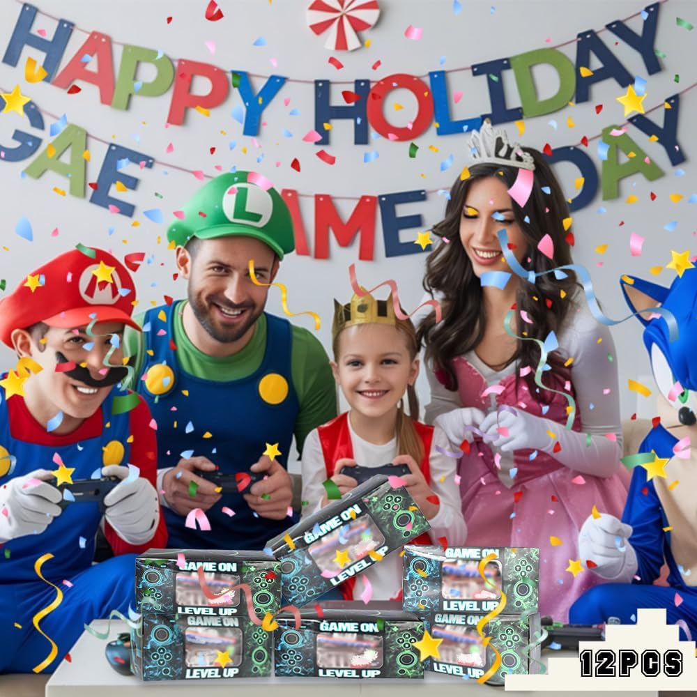 Shescrzionu Video Game Party Favors Boxes 12 PCS-Perfect Gamer Decors Party Favor Boxes with Window, Birthday Decorations Video Game Birthday Decorations Bags Gifts Aa10