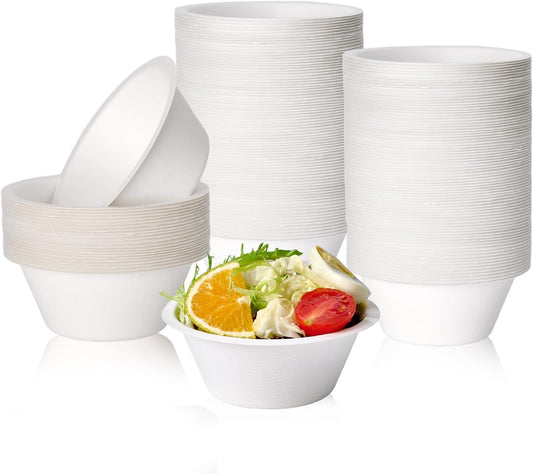ECOLipak 300 Pack Compostable Paper Bowls, 8 oz Heavy-Duty Disposable Biodegradable Soup Bowls Made of Natural Bagasse, Suitable for Salad, Dessert, Milk, Cereals