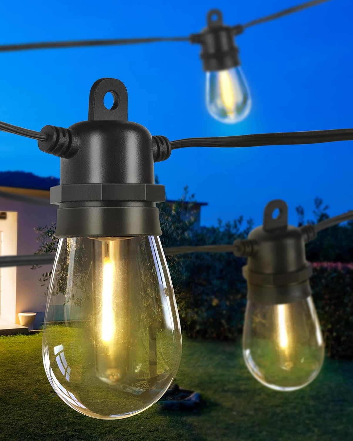 DGE Outdoor Long LED String Lights 96FT Patio String Light Shatterproof & Waterproof IP65, 18 AWG UL Listed Wire Bright String Light for Patio, Backyard, Gazebo, Porch, Wedding Party