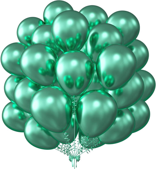 KALOR 12 Inch Metallic Green Balloons, 50 Pcs Latex Helium Metallic Balloons for Kid's Birthday Party, Baby Shower, Wedding, Graduate Party Decorations