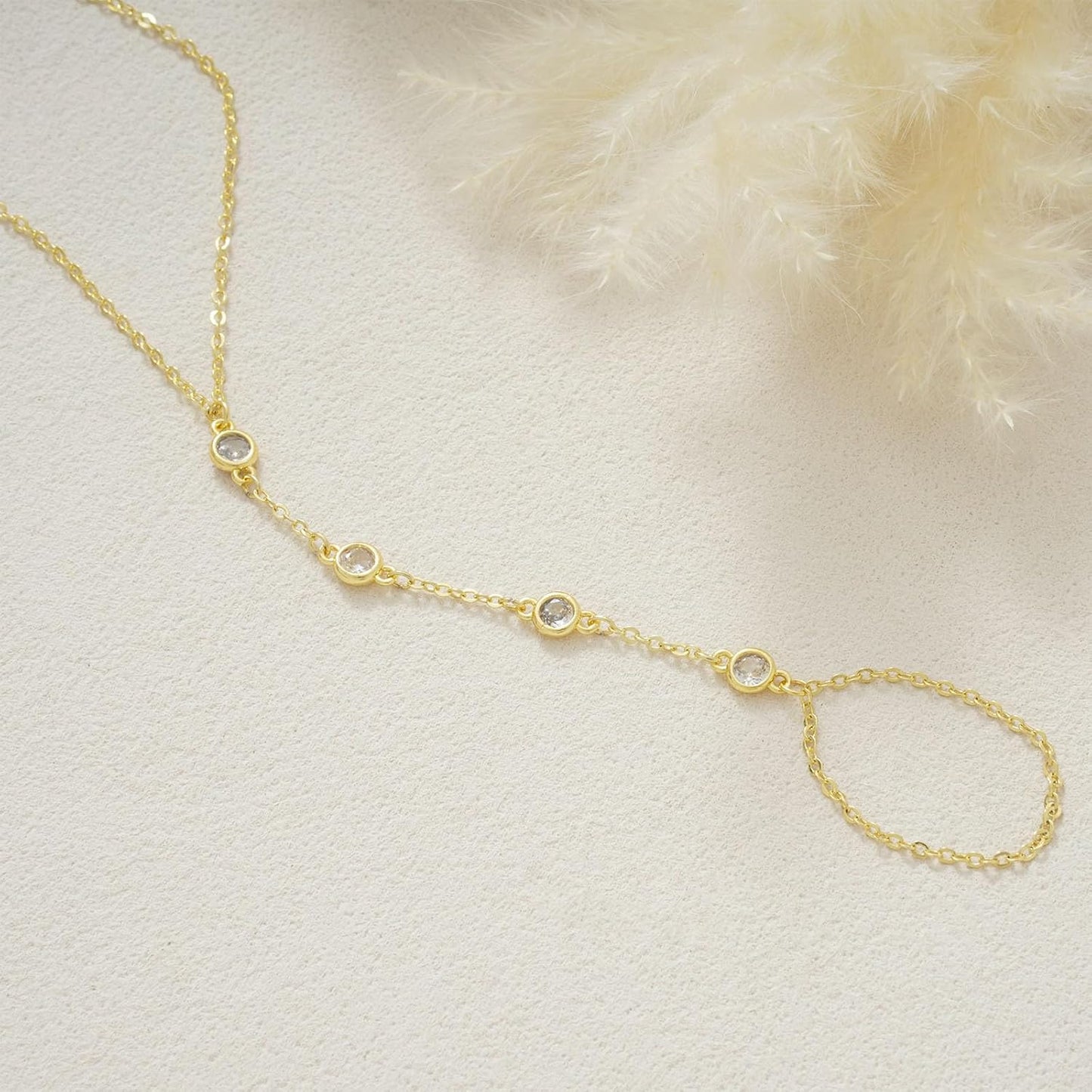 Listine Hand Chain Bracelet 14K Gold Plated Ring Bracelet Hand Chain Trendy Stuff for Women Dainty Hand Bracelets with Finger Ring Hand Jewelry for Women