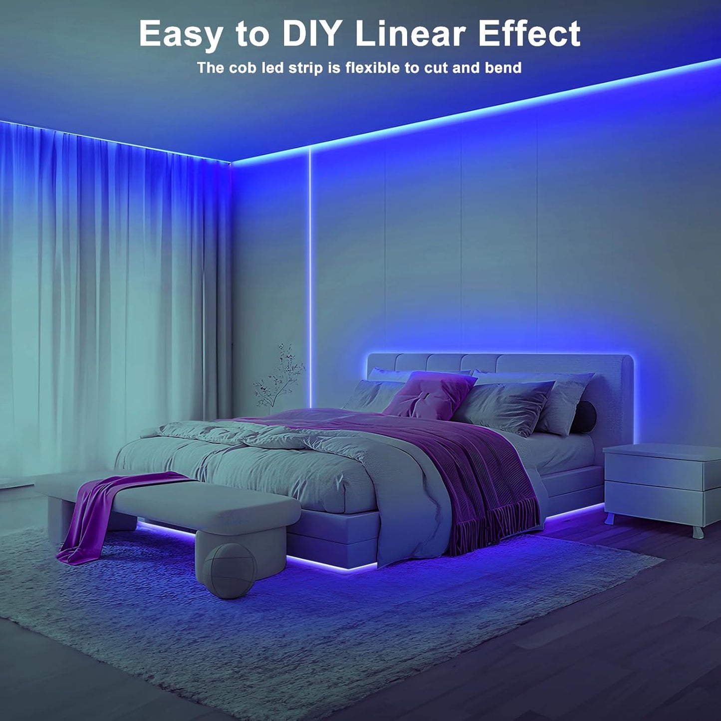 32.8ft Blue COB Led Strip Lights with RF Remote, Dimmable Bright Adhesive Indoor Led COB Light Strip for Cabinet, Paintings, Room, Bed