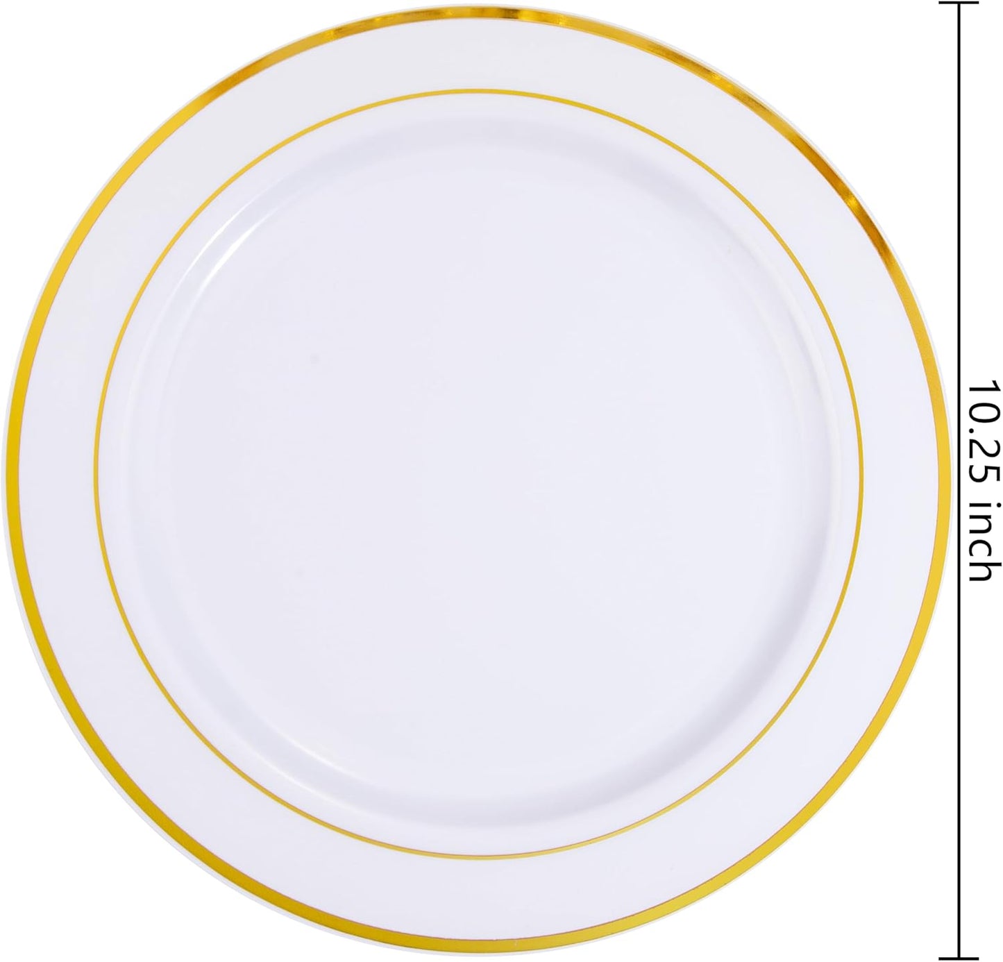 bUCLA 30PCS White and Gold Plastic Dinner Plates Disposable - 10.25inch Premium White Gold Rim Plates, Ideal for Wedding, Party & Thanksgiving