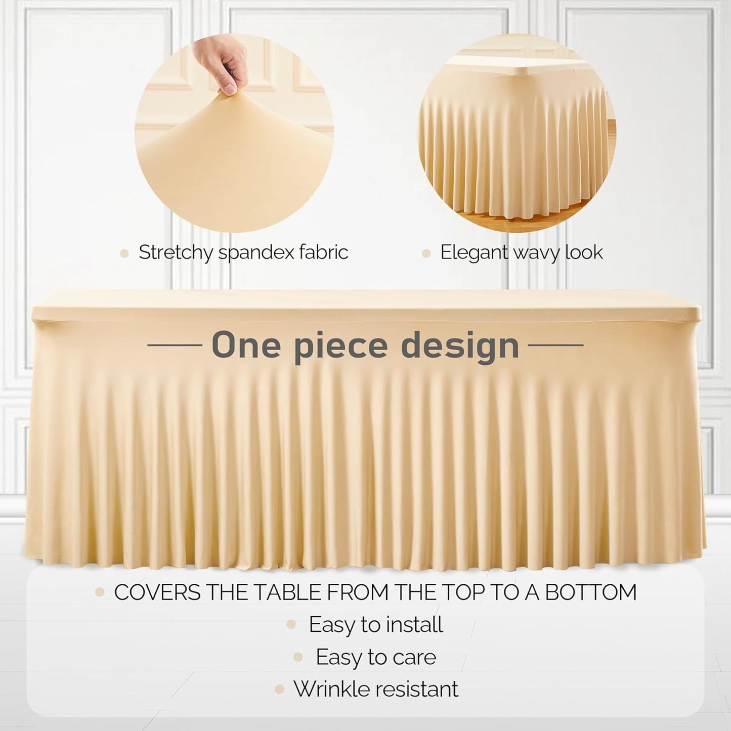 6 Packs Dark Champagne Table Clothes for 6 Foot Rectangle Tables, One-Piece Wrinkle Resistant Stretch Spandex Table Covers with Skirt for Event Banquet Wedding Birthday Party