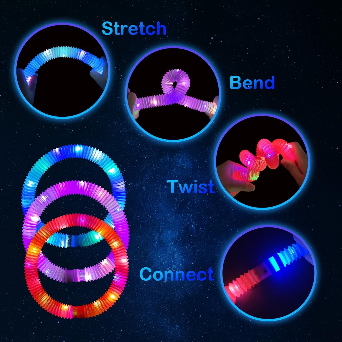 Glow Glasses & Light Up Pop Tubes 6 PCS, Christmas Glow in the Dark Sticks Party Favors Toys Gifts Stocking Stuffers for Kids, Xmas New Years Eve LED Bracelets Necklaces & Neon Sunglasses Accessories