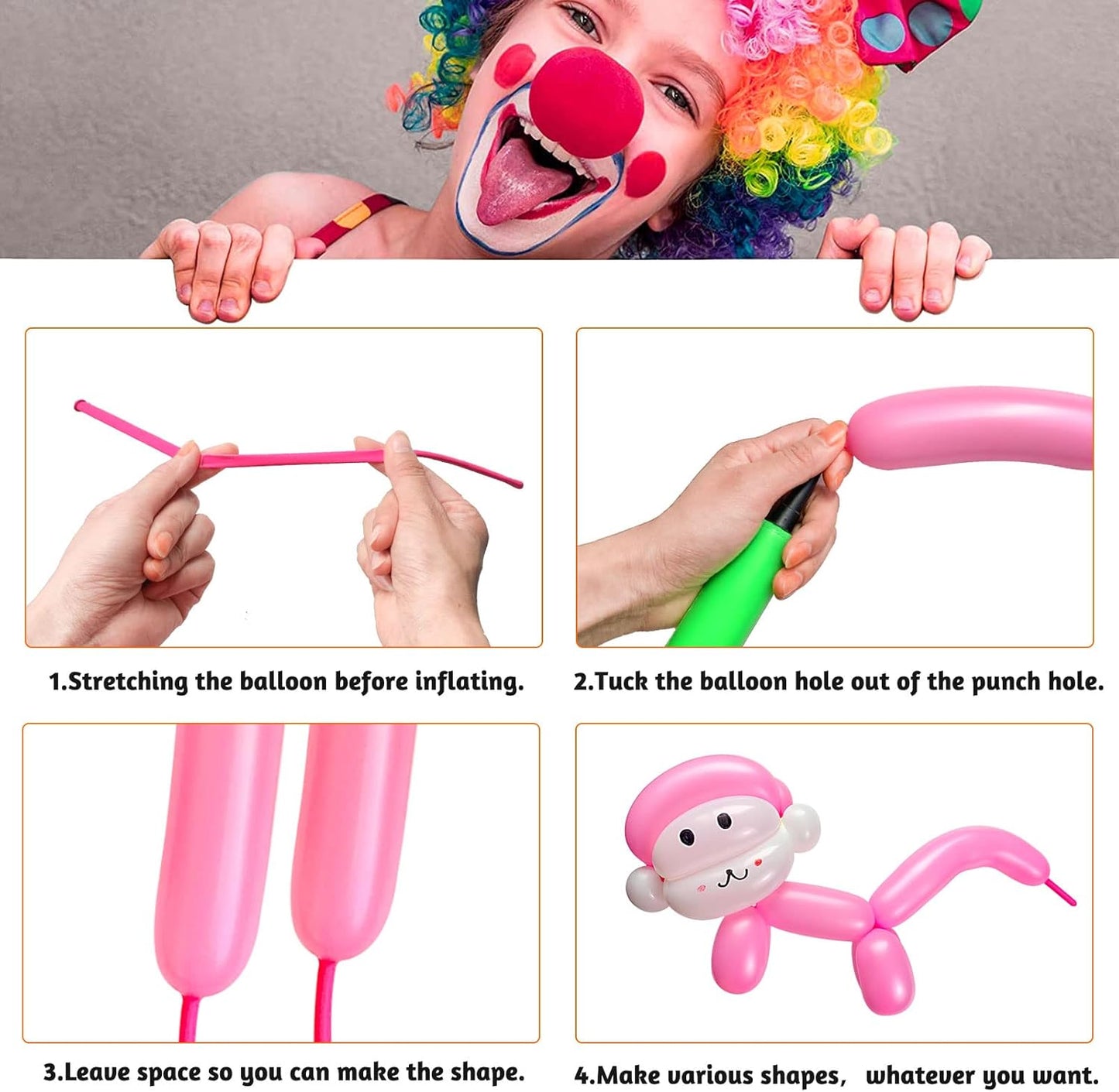 Pink 260 Long Skinny Twisting Animal Balloons, Rainbow Balloons for Animal Shapes Carnival Festival Party Supplies 100pcs