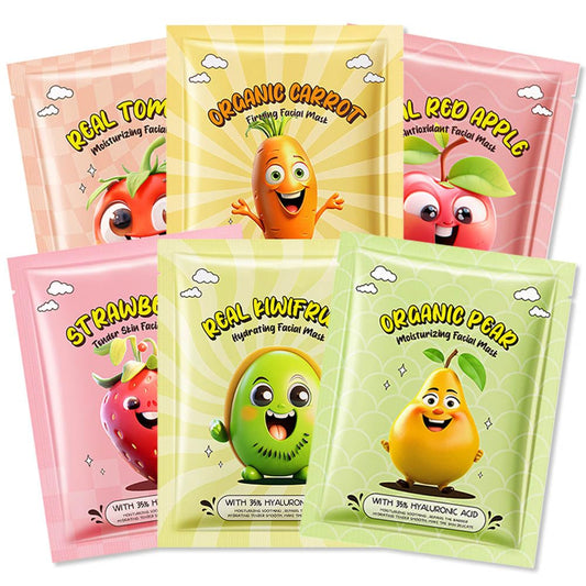 Kaely 6 Pack Fruit Face Masks for Kids, Kids Face Mask Spa Day Kit Supplies, Spa Party Favors for Teens Girls Women, Sheet Facial Mask Skincare Gifts Set, Moisturize Soothe for All Skin Types, 02