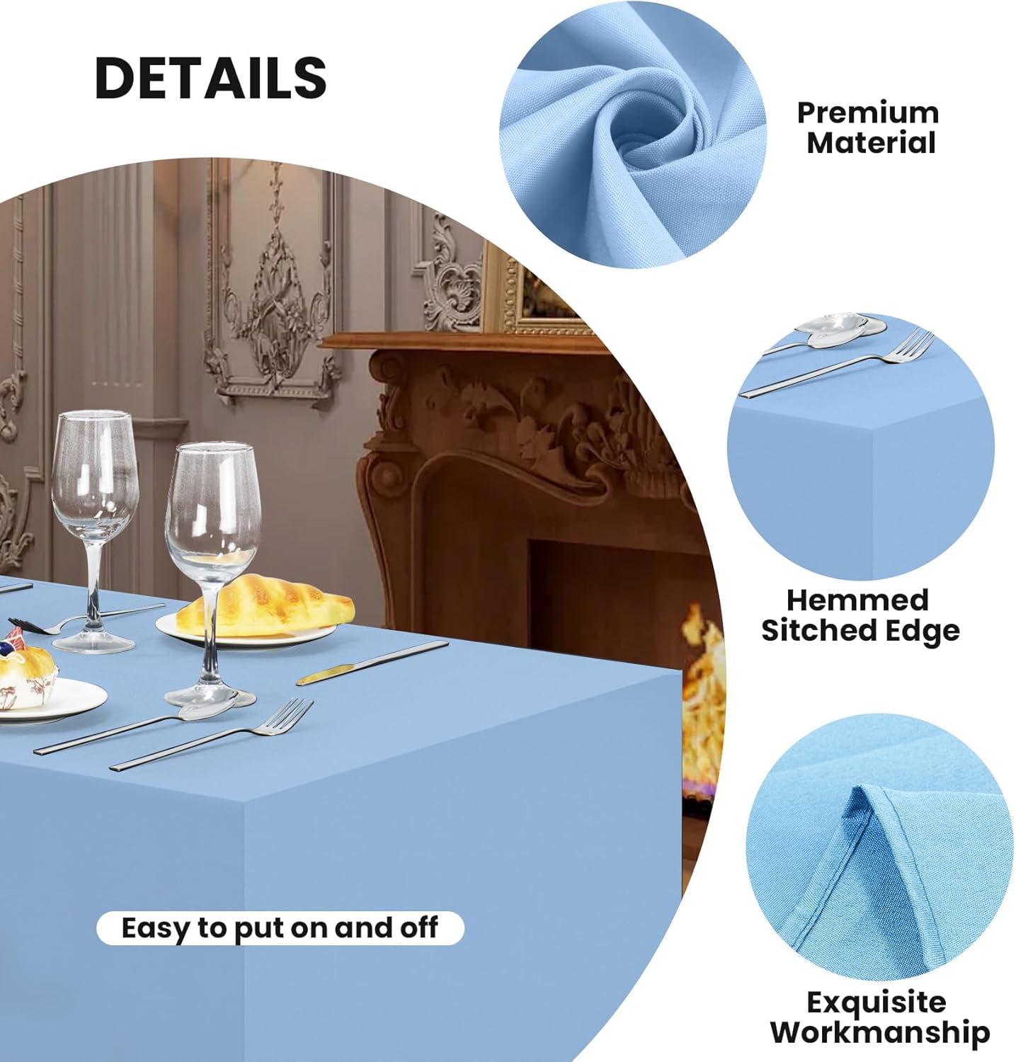 Ascoza 2 Pack Fitted Tablecloth for 6 Foot Rectangle Tables 72 x 30 Inch Blue Mist Table Covers Water Resistant Polyester Table Cloth for Wedding, Parties,Display, Trade Show (Blue Mist)