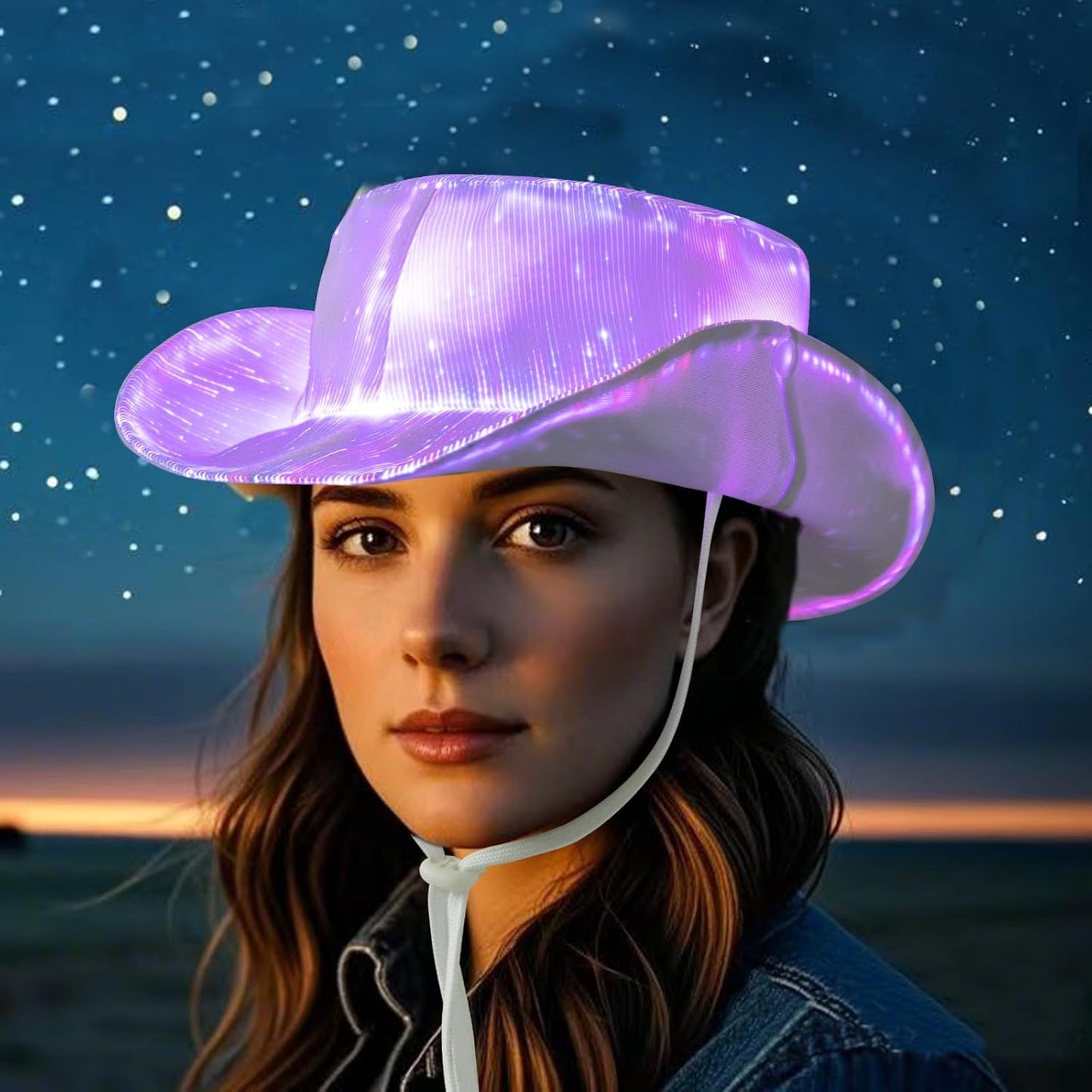 LED Bucket Hat, 7 Colors Rave LED Hats for Men Women Rechargeable Light up LED Cowboy Hat Wide Brim Neon Outfit for Party (White)