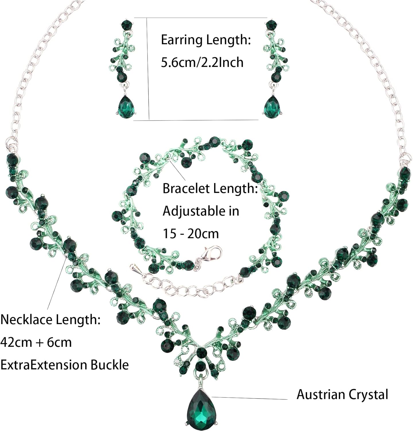 3Pcs Austrian Crystal Jewelry Set for Women, Necklace Dangle Earrings Link Bracelet Jewelry Set with Gold/Platinum/Gun Plated, Wedding Party Jewelry for Bridal Bridesmaid