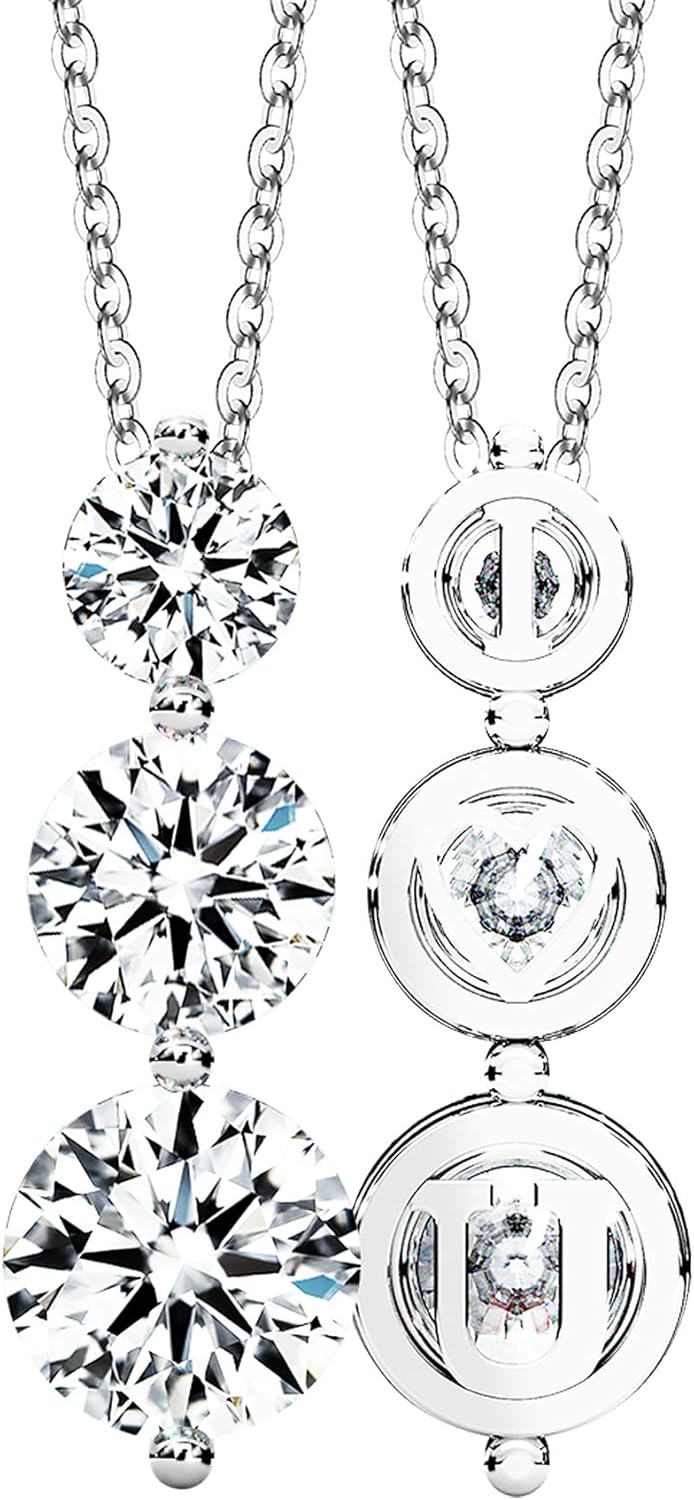 Moissanite Necklace for Women Three-Stone Trilogy Pendant I Love You Sterling Silver Lab Created Gem Jewelry for Her Gift for Wedding Anniversary Birthday to My Wife Daughter Girlfriend Mom