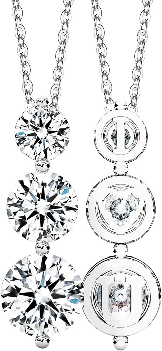 Moissanite Necklace for Women Three-Stone Trilogy Pendant I Love You Sterling Silver Lab Created Gem Jewelry for Her Gift for Wedding Anniversary Birthday to My Wife Daughter Girlfriend Mom