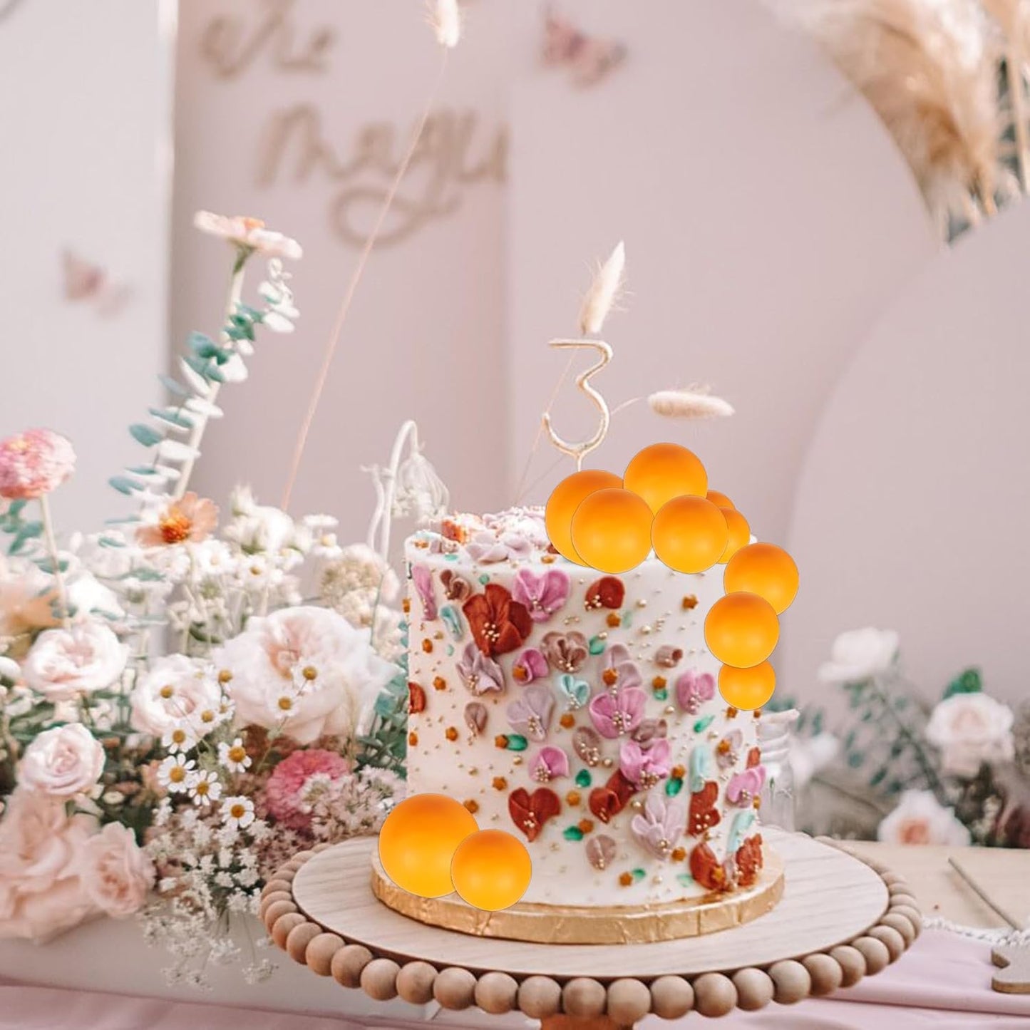 24 PCS Balls Cake Toppers Ball Cake Picks Foam Ball Shaped Cupcake Toppers Mini Balloons Baby Shower Cake Decorations for Wedding Enaggement Bridal Shower Birthday Party Supplies Orange