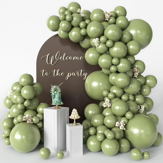 Sage Green Balloons, 125 PCS Assorted Sizes 18 inch, 12 inch, 10 inch, 5 inch - Great for Wedding Decorations, Family Gathering Parties, Balloon Garlands and Balloon Arch