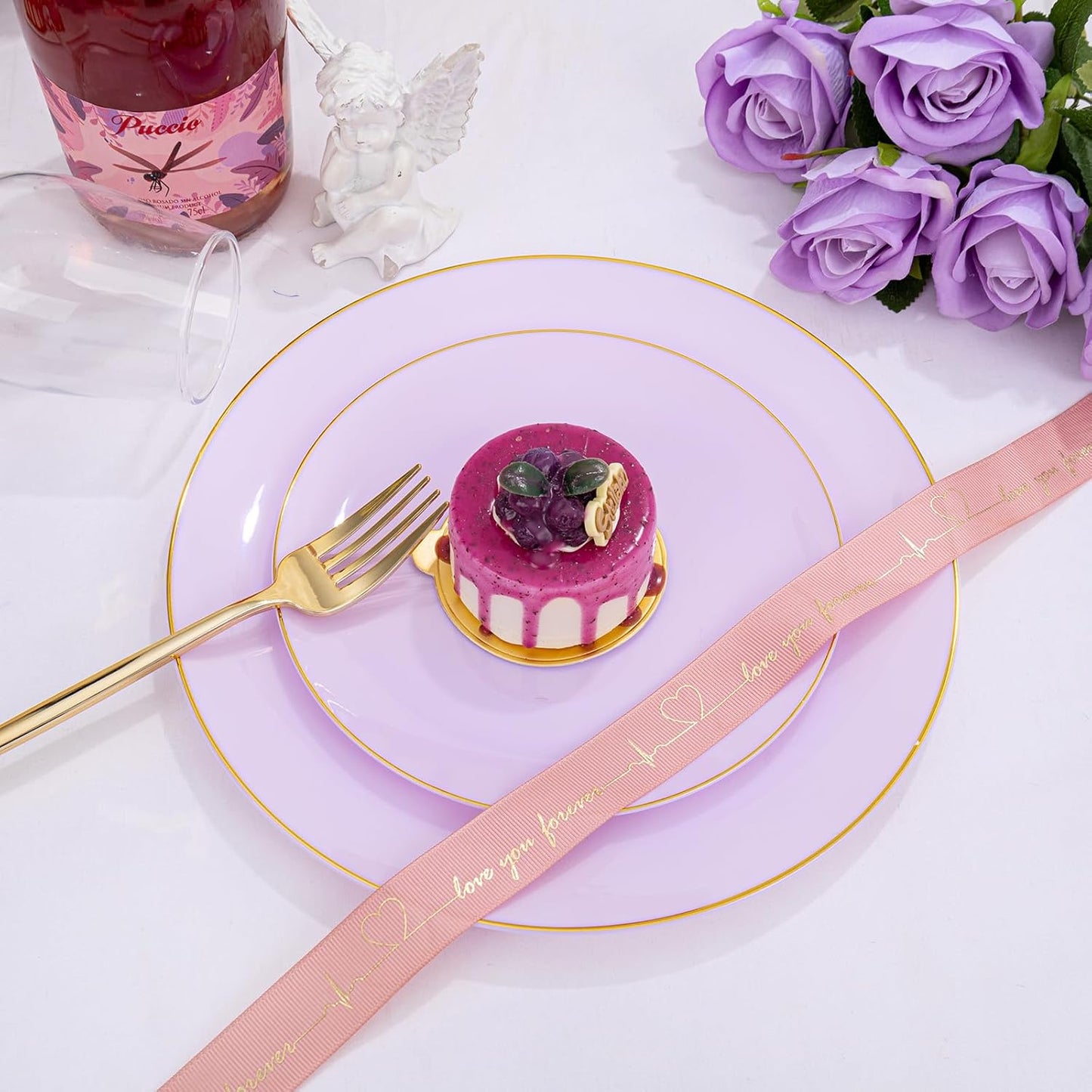 PULOTE 100PCS Purple Plastic Plates Disposable - Include 50 Dinner / 50 Dessert Plates Heavy Duty for Party, Wedding&Easter