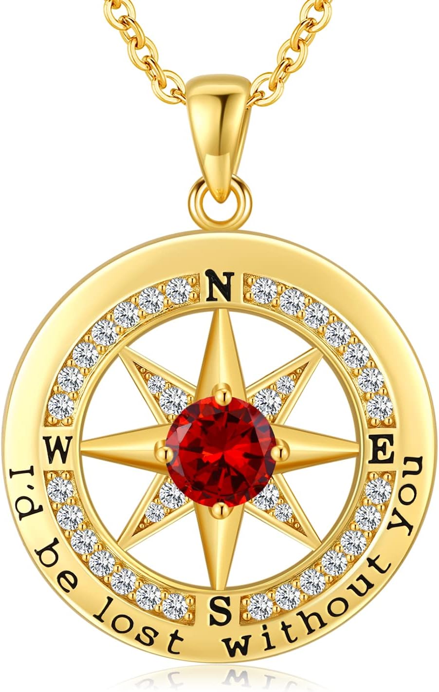 S925 Necklace Gift for Wife |Compass Jewelry |Women Anniversary |Sterling Silver |Girlfriend Birthday Gifts for Her Valentines |I'd be Lost without You |Jewel 18K Gold