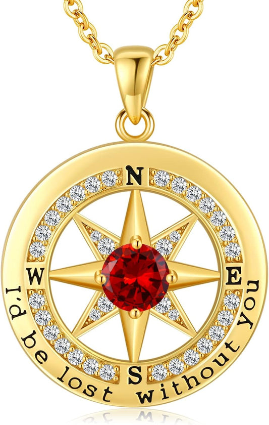 S925 Necklace Gift for Wife |Compass Jewelry |Women Anniversary |Sterling Silver |Girlfriend Birthday Gifts for Her Valentines |I'd be Lost without You |Jewel 18K Gold