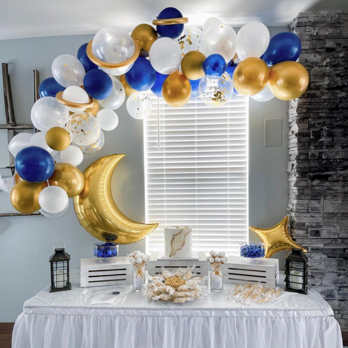 Navy Blue and Gold Balloons, 60 Packs 12 inch Navy Blue and Metallic Chrome Gold Confetti Balloons with Ribbons for Birthday, Baby Shower, Graduation, Eid Ramadan Decoration