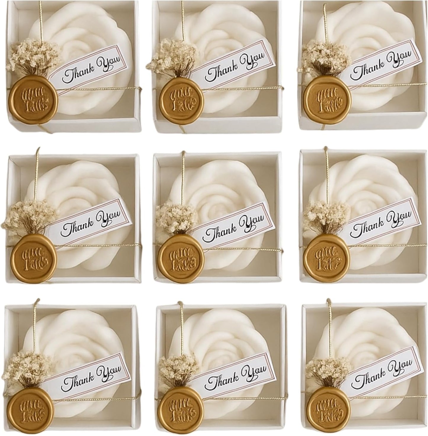 White Rose Petal Soy Wax Candles in Bulk – Rose Candle Wedding Favors for Guests, Personalized Candle Favors for Bridal Shower & Baby Shower Gifts – Dried Flower & Wax Seal Design (40 Pieces)