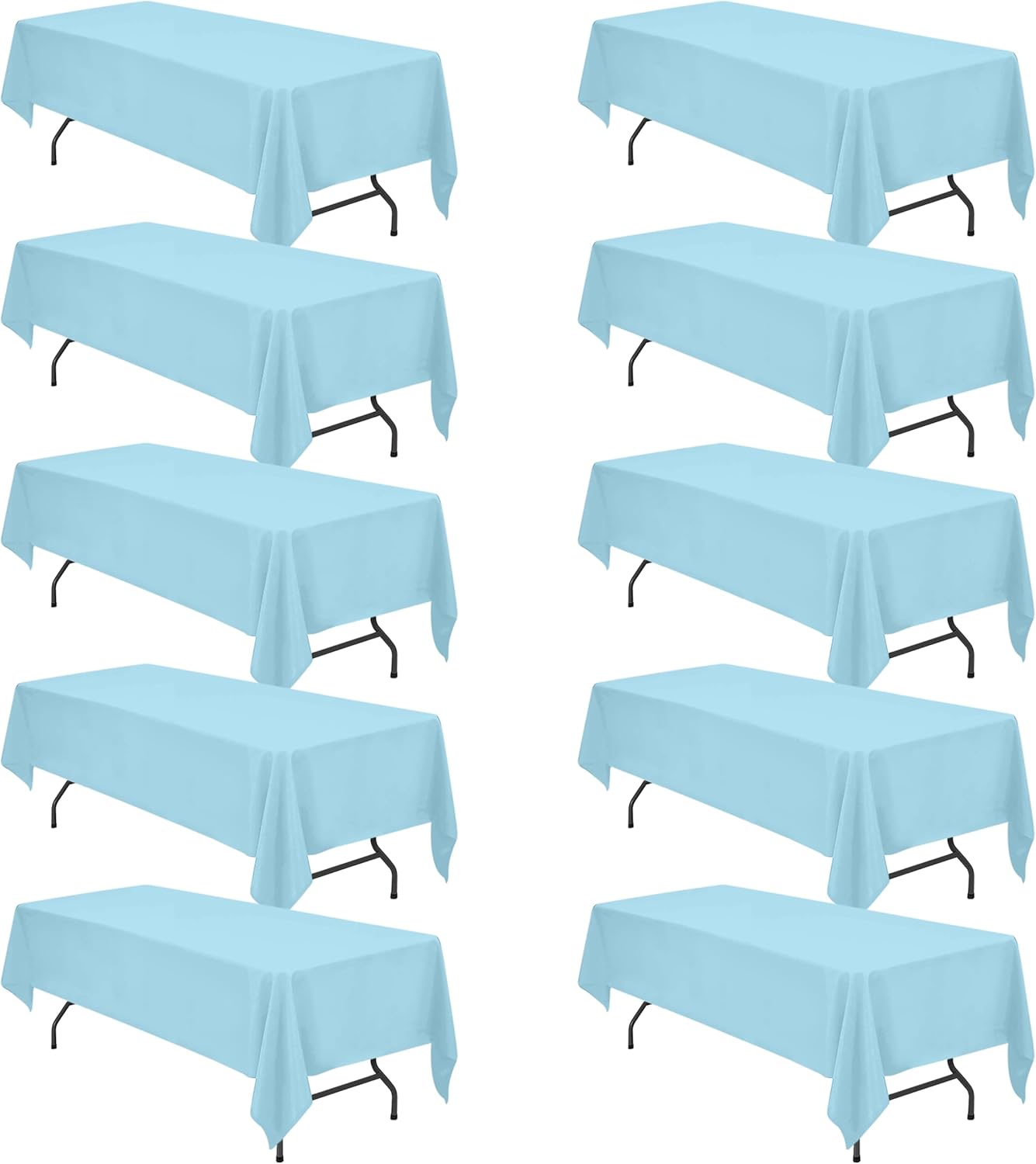 BRILLMAX 10 Pack Light Blue Tablecloths for 8 Foot Rectangle Tables 60 x 126 Inch - 8ft Rectangular Bulk Linen Polyester Fabric Washable Cloth Cover for Wedding Reception Banquet Birthday Party