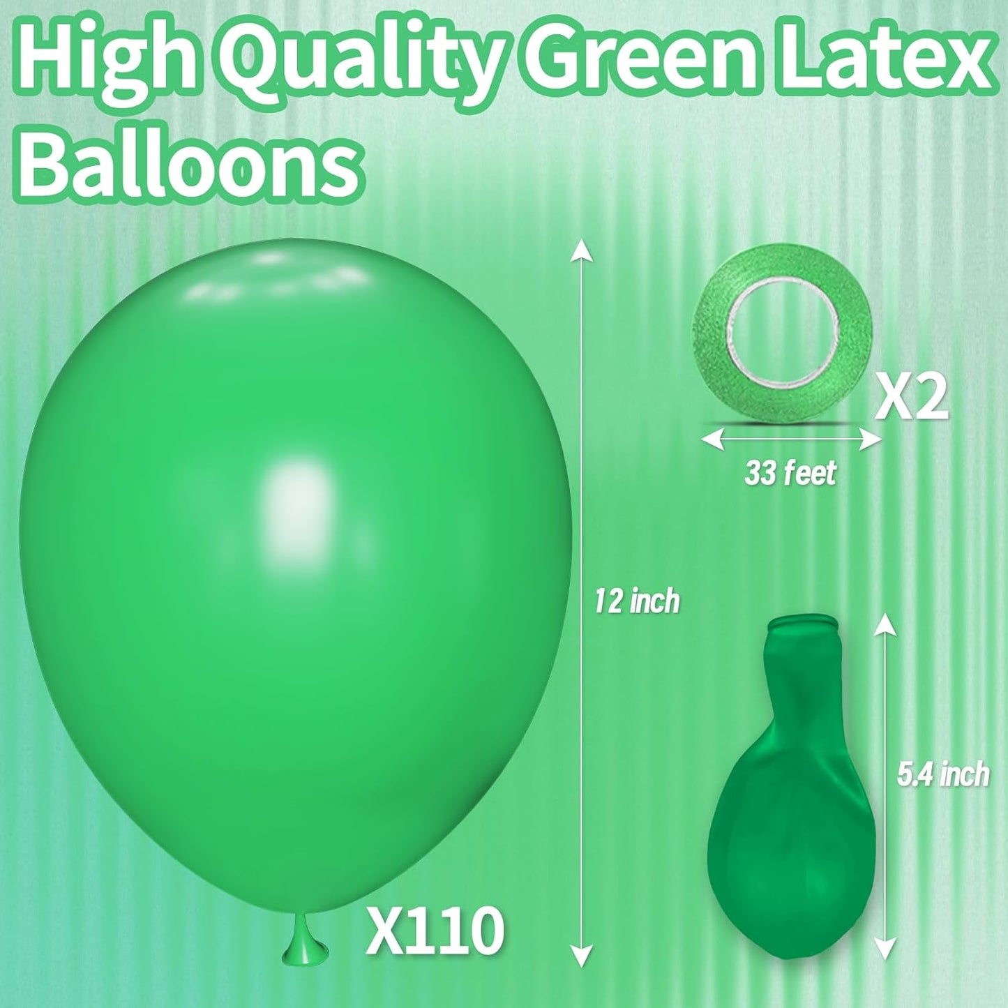 KAWKALSH Green Balloon 110pcs, 12 Inch Thickened Latex Party Balloons Helium Bright Color for Birthday Baby Shower Wedding Party Supplies Arch Garland Decoration