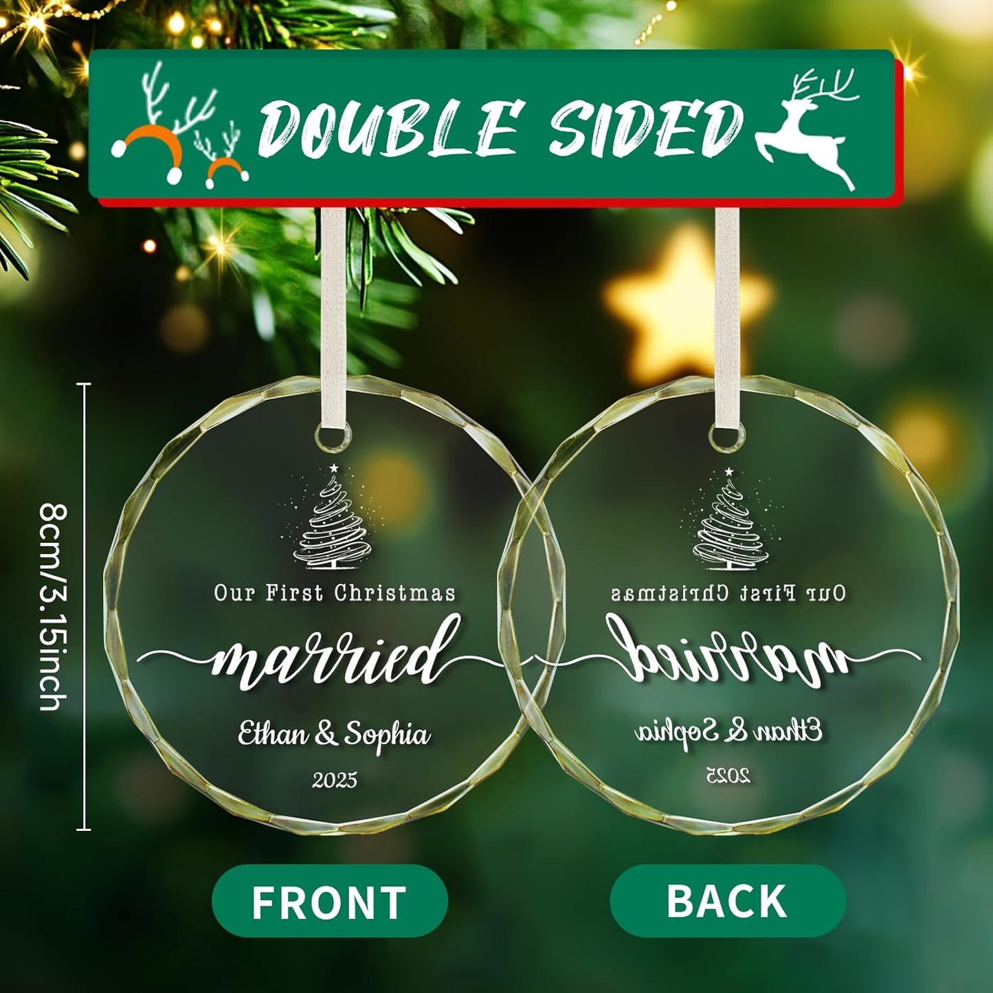 Personalized First Christmas Married Ornament 2025, Custom Engaged Christmas Ornaments with Names, Customized Wedding Engagement Gifts for Newlywed Couples Him Her