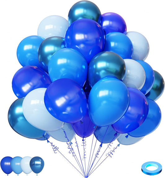 Blue Balloons Set, 65Pcs 12in Metallic Dark Macaron Baby Blue Party Balloons for Birthday Gender Reveal Baby Shower Weddind Baseball Nautical Party Decorations