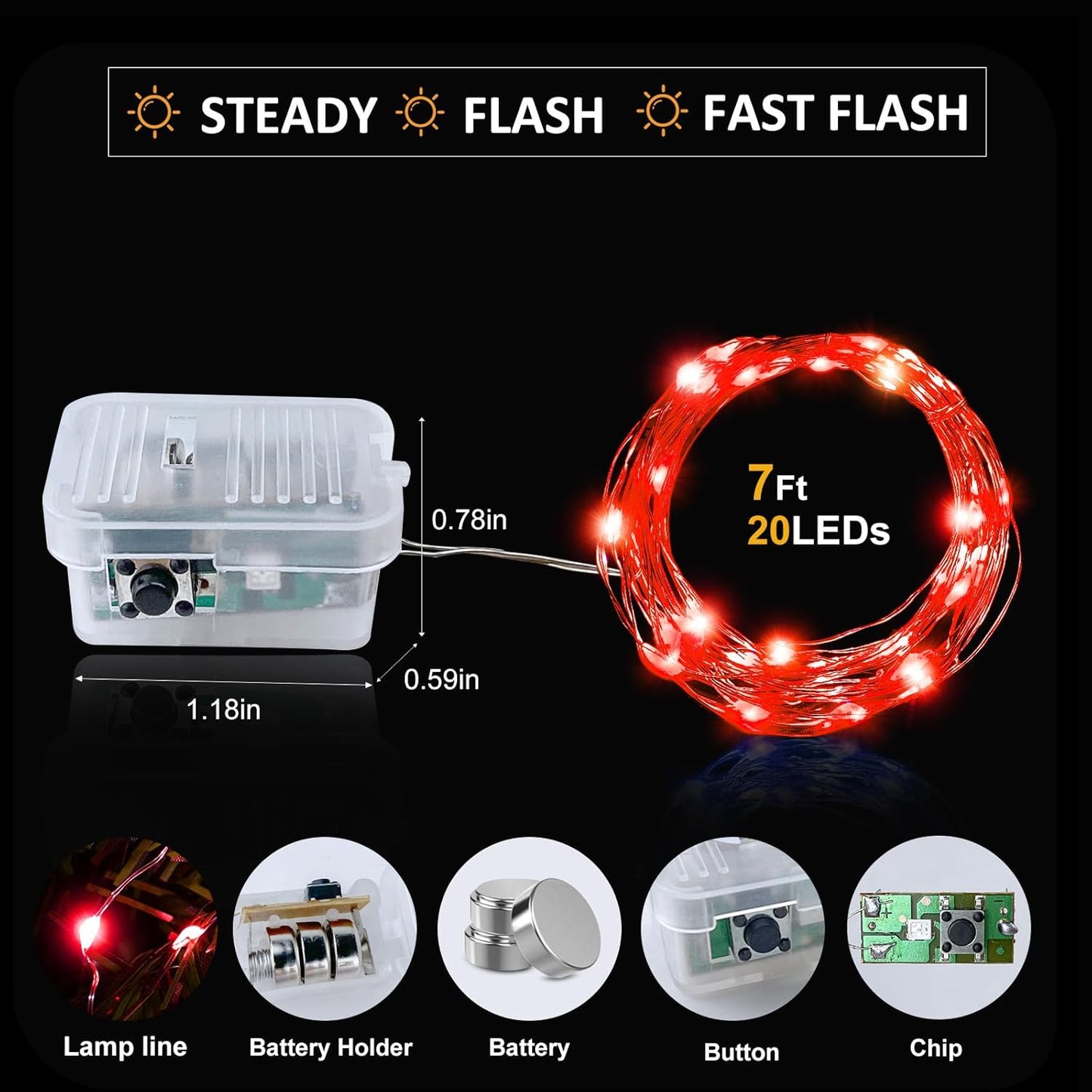 Aogist Led Fairy Lights 3 Modes Battery Operated String Lights Waterproof Silver Wire 7 Feet Firefly Starry Moon Mason Jar Lights for DIY Wedding Party Christmas (Red, 20 Pack)