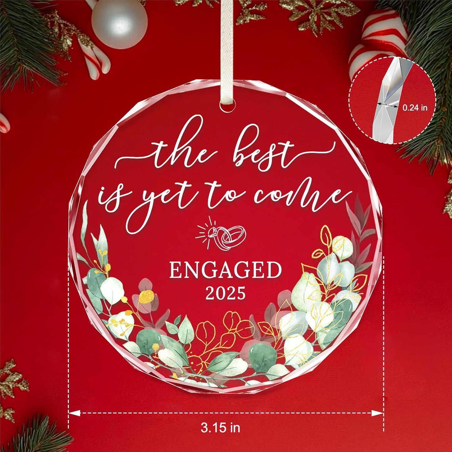 Wedding Gifts, Bridal Shower Gifts, Wedding Gift for Couples 2025,The Best is Yet to Come - Engaged 2025,Just Married for Newlywed Couple,Bride,Crystal Glass First Christmas Married Ornament