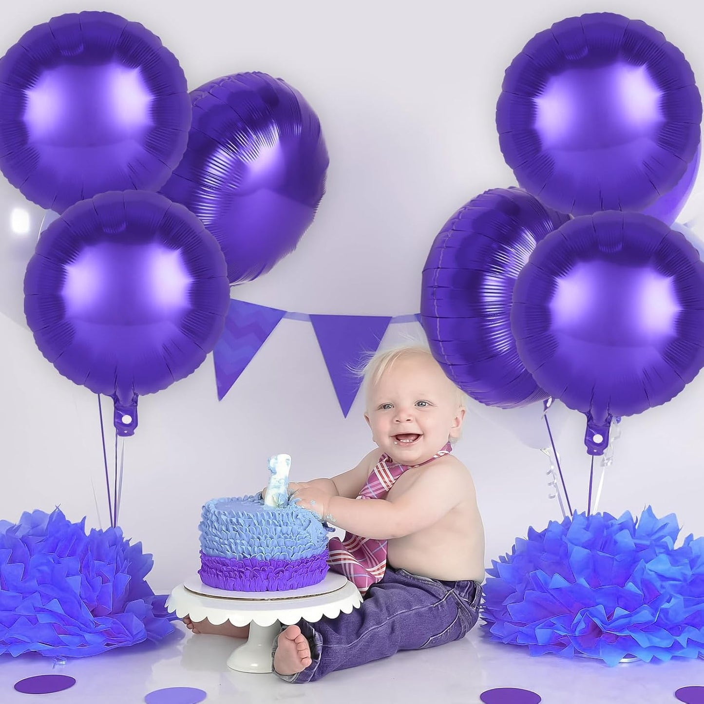 20 Pcs Purple Round Shaped Balloons,18 Inch Round Foil Balloon,Giant Round Mylar Balloon Helium Balloons for Birthday Party Baby Shower Wedding Decorations (Purple)