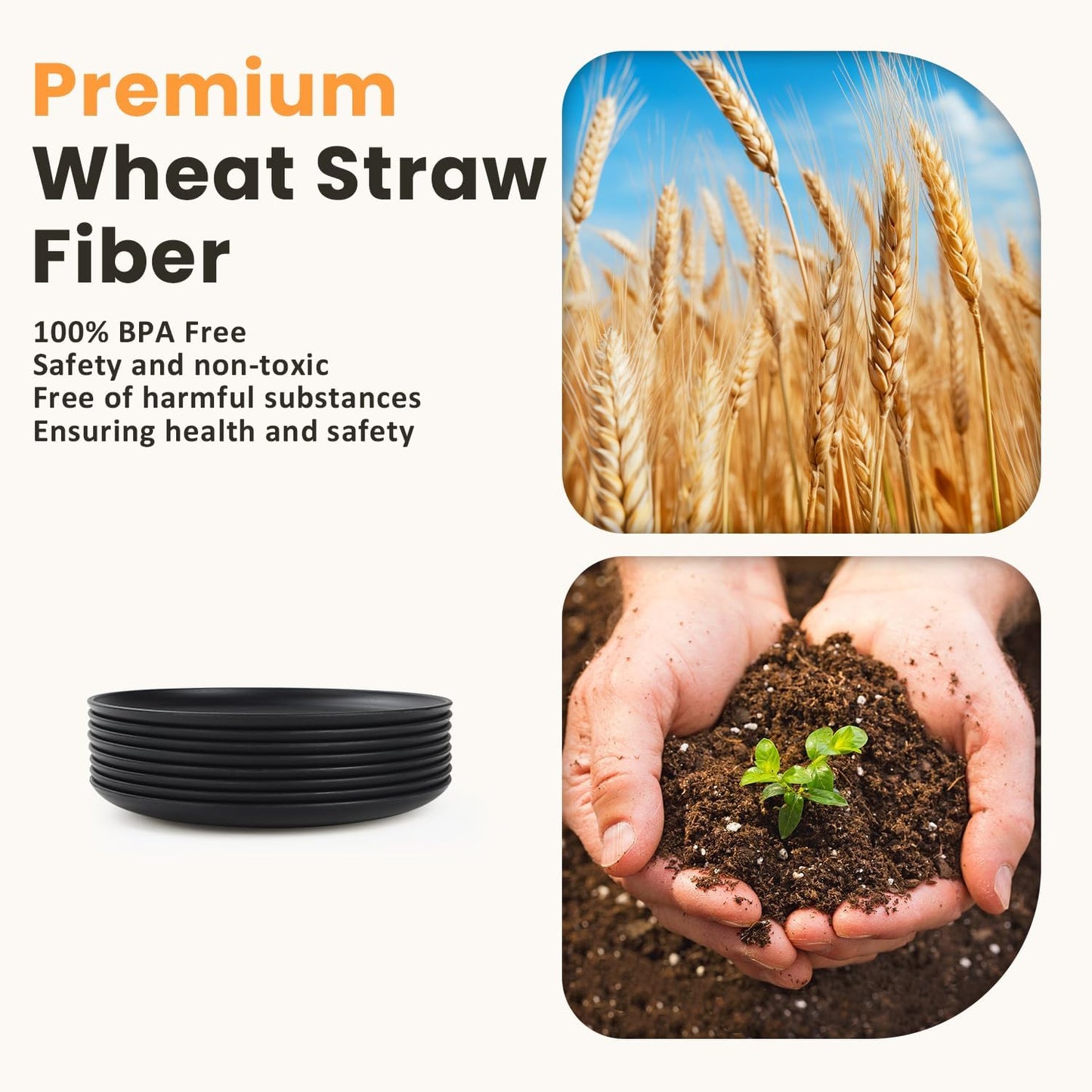 Homienly 5.7 Inch Small Plates, Wheat Straw Mini Plate,Set of 8, Unbreakable Dessert Dishes Plates,Plate Set Ideal for Dessert, Appetizers, Small Serving, Side Dish, Black