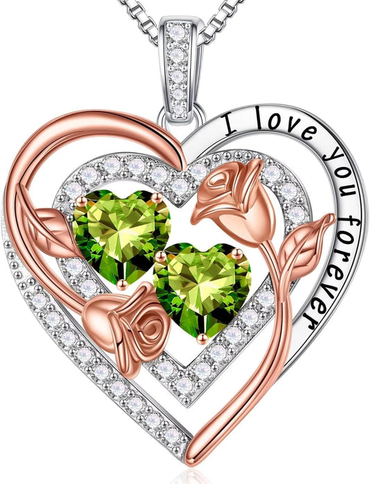 Iefil Birthstone Necklace for Women - Sterling Silver Birthstone Necklace Anniversary Birthday Gifts for Her Wife Mom Daughter