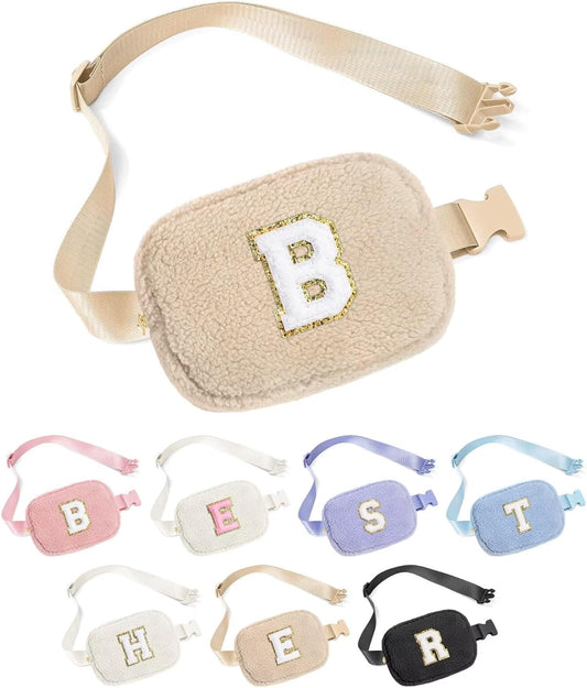 YOOLIFE Bridesmaid Gifts - Bridesmaid Proposal Gift Wedding Day, Bridal Shower Gifts, Maid of Honor Gifts, Fleece Belt Bag Initial Crossbody Bag Khaki B