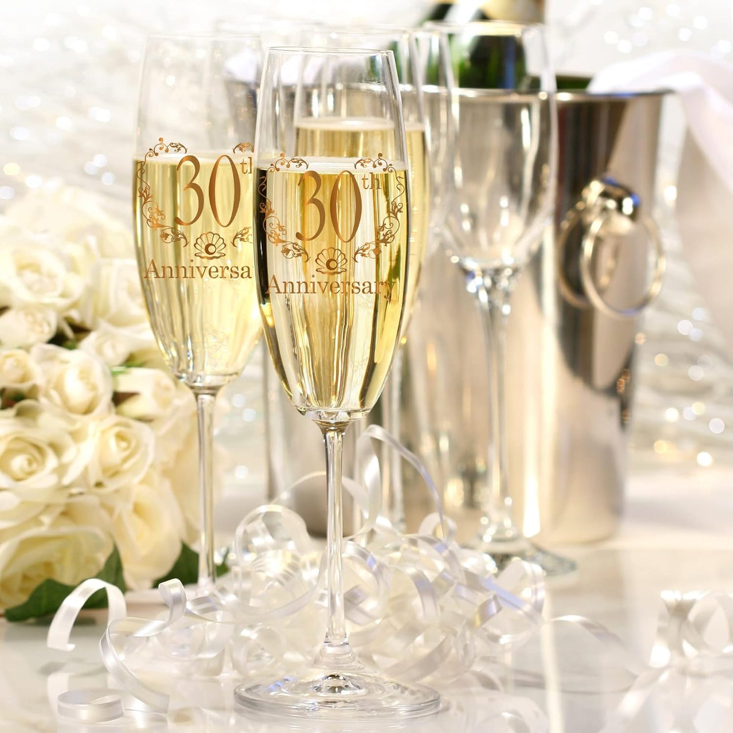 30th Anniversary Champagne Flutes, 30th Wedding Anniversary Couple Gifts, Wedding Anniversary Champagne Flutes Glasses Set of 2, Couples gifts, Anniversary 30th Gifts for Parents