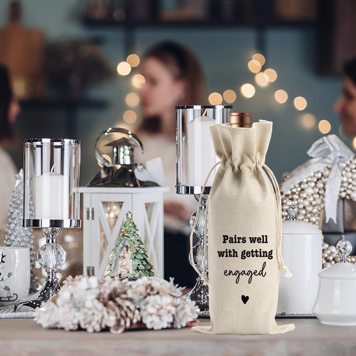 Engagement Wine Gift Bag Wedding Engaged Gifts for Newlyweds Couple Women Men Bridal Shower Gifts for Bride and Groom Pairs Well with Wedding Planning Getting Engaged Wine Bags