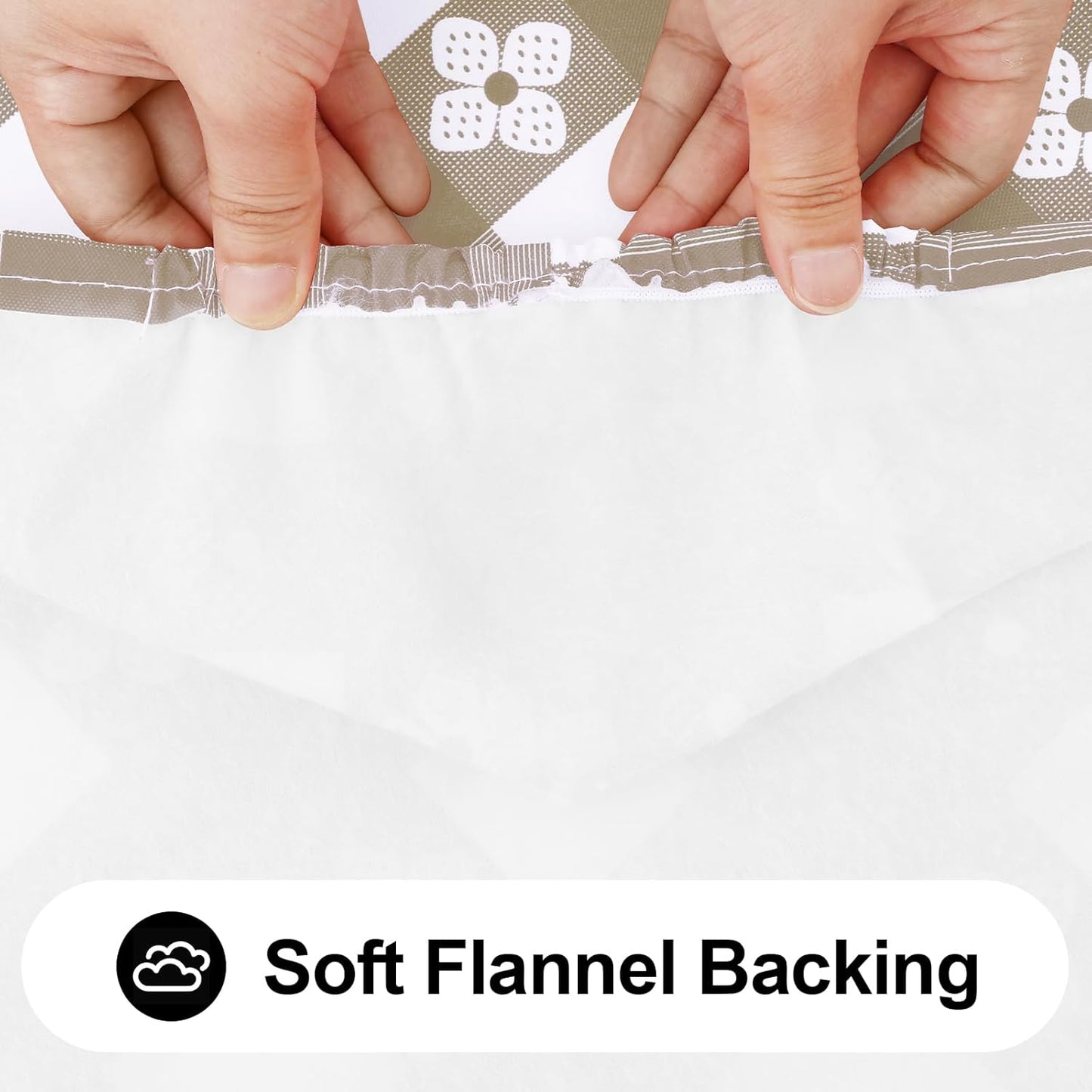 Rectangle Vinyl Table Cloth, Waterproof Elastic Fitted Tablecloth with Flannel Backing, Plastic Table Cover for Picnic, Camping, Outdoor (Khaki & White, 30"x60")