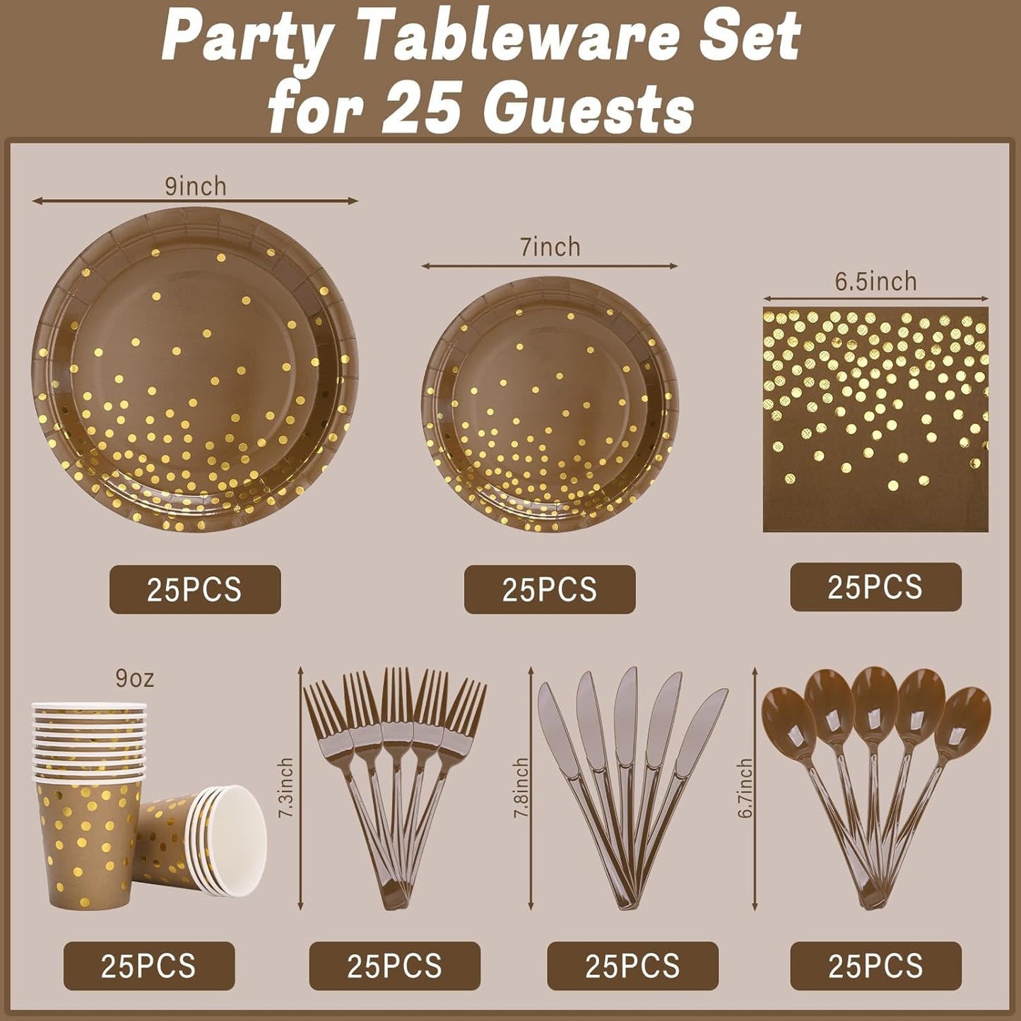Brown and Gold Party Decorations, Brown Plates and Napkins Party Supplies 175Pcs Terracotta Paper Plates for Mexicanos Birthday Holiday, Serves 25